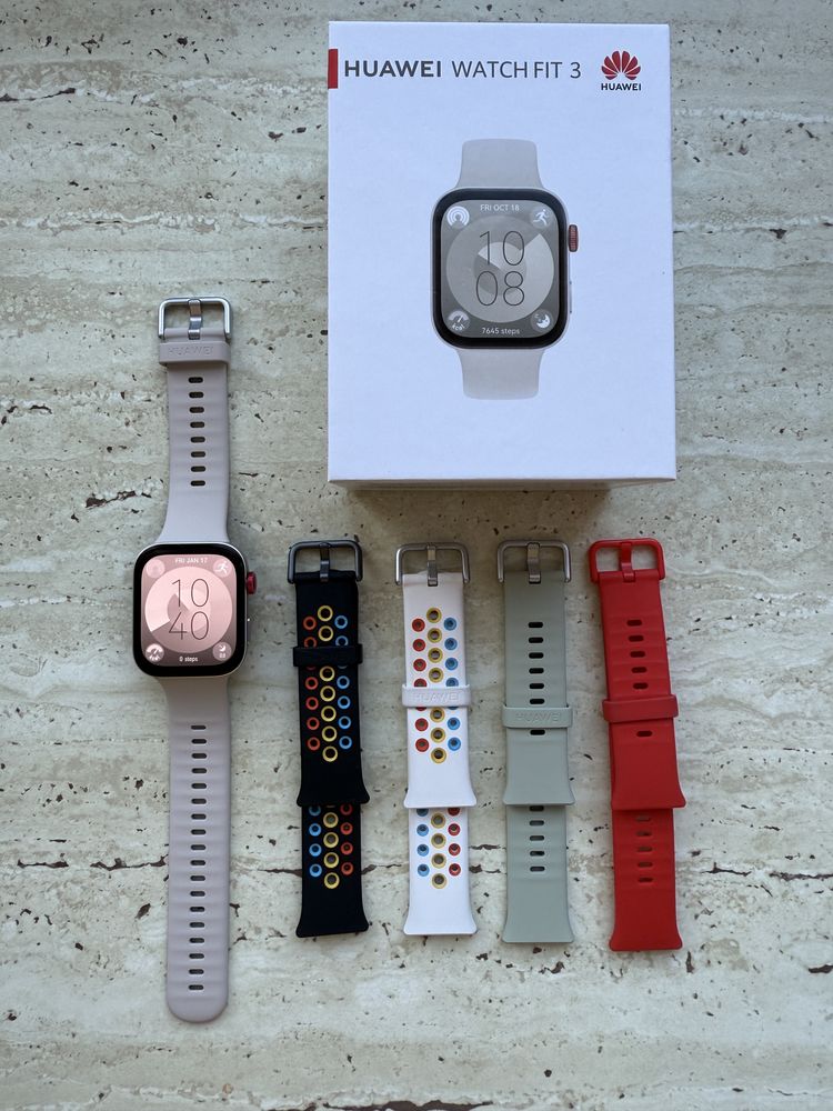 HUAWEI WATCH FIT 3 Moon White + 4 curele originale, garantie 2026