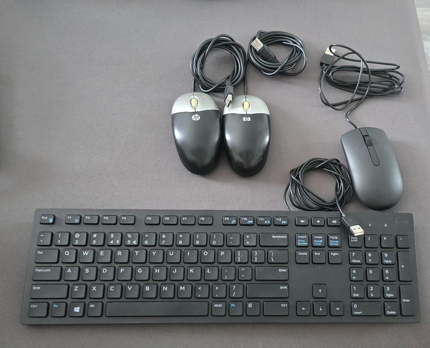 Tastatură Dell nouă + mouse Dell nou + 2 mouse HP