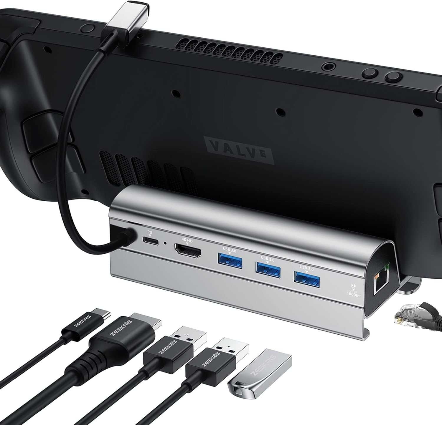 Docking Station Steam Deck, ZESKRIS Dock 6în1 4K HDMI,Gigabit,100W