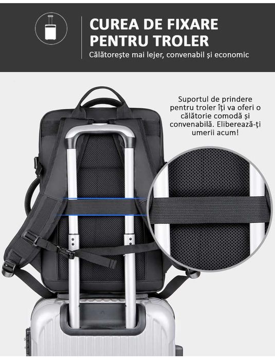 Rucsac Calatorie WizzAir, Extensibil, Business, 40 L, Negru, OBRALIX®