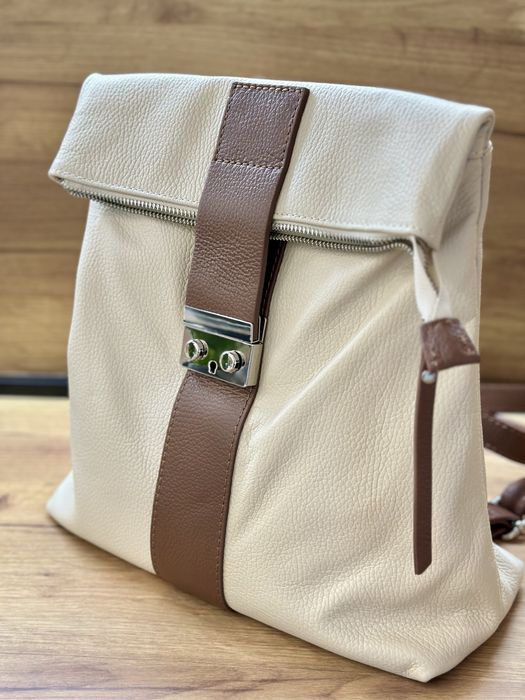 Бежова раница от естествена кожа