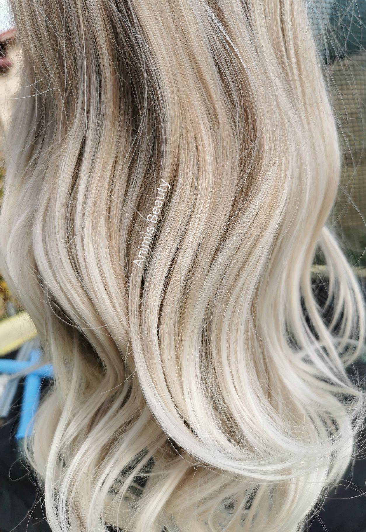 peruca Ombre BLOND Deschis, lunga cu breton, imita par natural