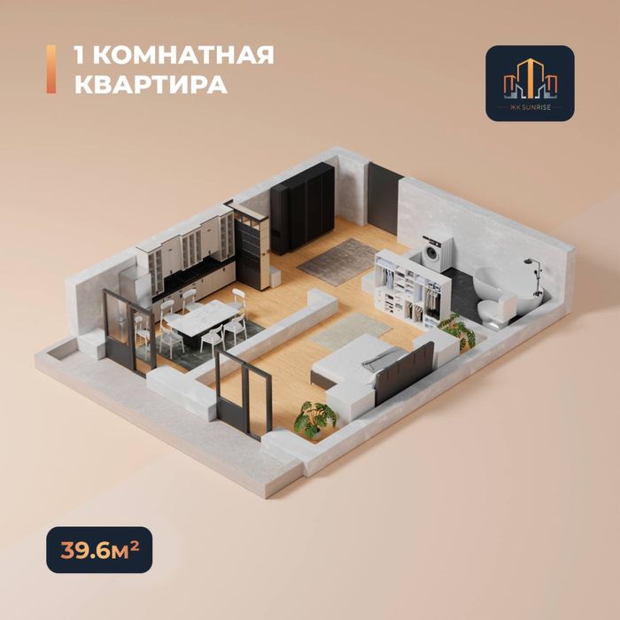 Новостройка квартира 39,6 кв м 4/16, sabzavot yunusabad