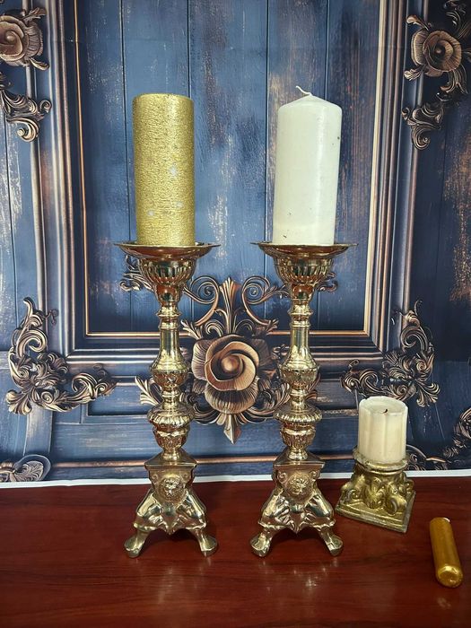 DN514 Set 2 sfesnice masive superbe mari 1,2kg 34cm h 10,5 cm diametru