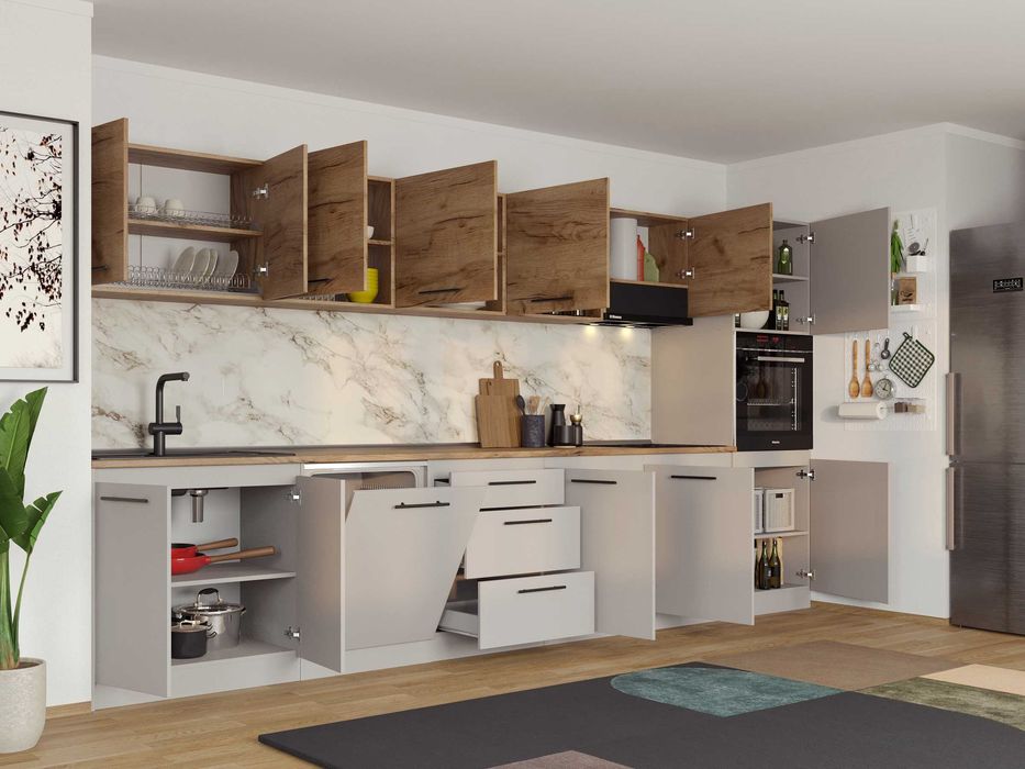 Set Mobila Bucatarie Linea 380 Casmir / Stejar C15 - Transport Gratuit