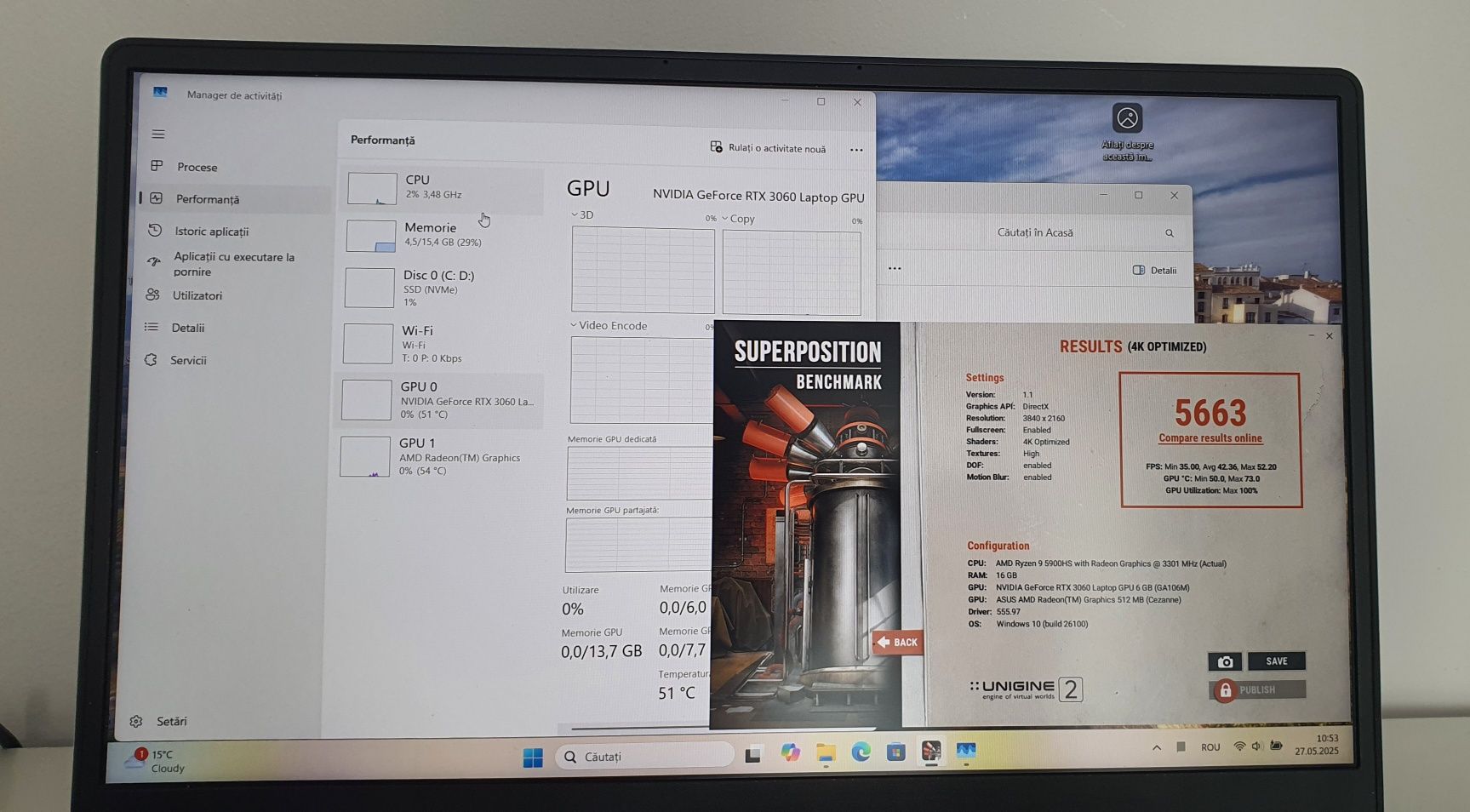 Laptop Asus Zephyrus G14, RTX3060, 5900HS, 16GB, 1TB, 144Hz