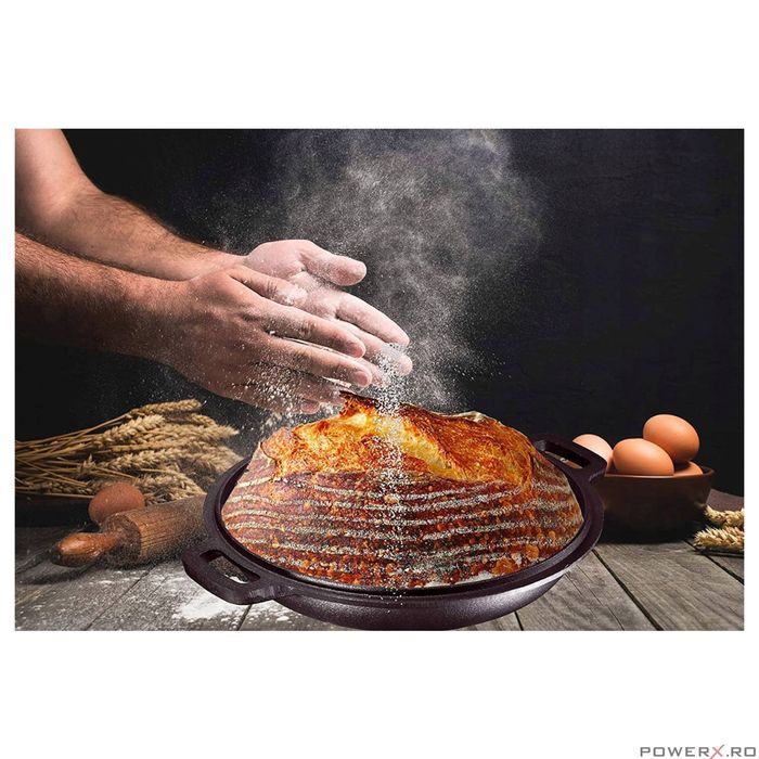 Ceaun 3 in 1 din fonta cu picioare si capac, 10 litri, negru, Kinghoff