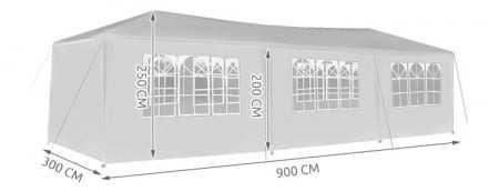 Cort,pavilion evenimente 3x9 m cu 8 pereti laterali cu ferestre - Alb