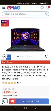 Laptop Gaming MSI Katana 17 inch i7-13620H RTX4060