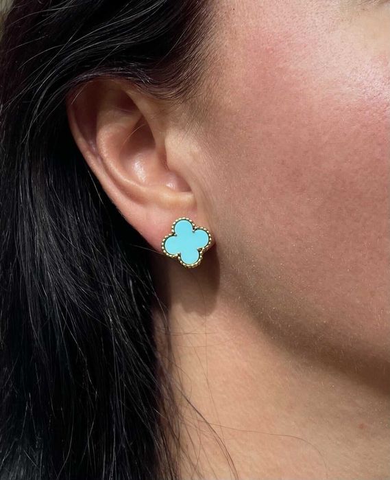 Van Cleef & Arpels VCA Silver Turquoise Alhambra Clips Дамски Обеци