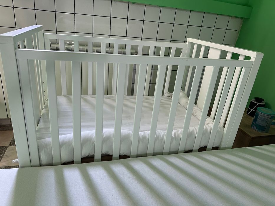 Patut Bebe Cosleeper Lemn Fag Mini Charly Gri cu Saltea si Set de Pat