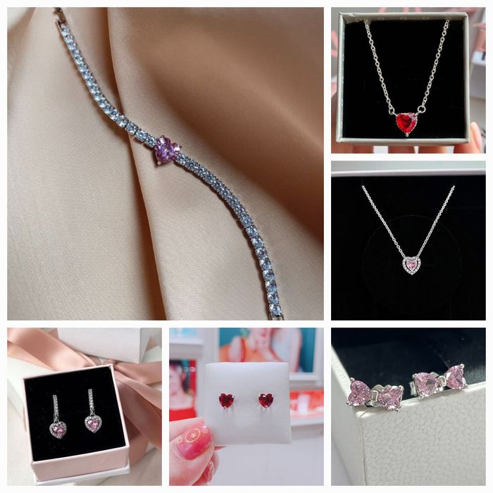 Cercei Pandora argint 925 colier bratara inima roz rosie funda cristal