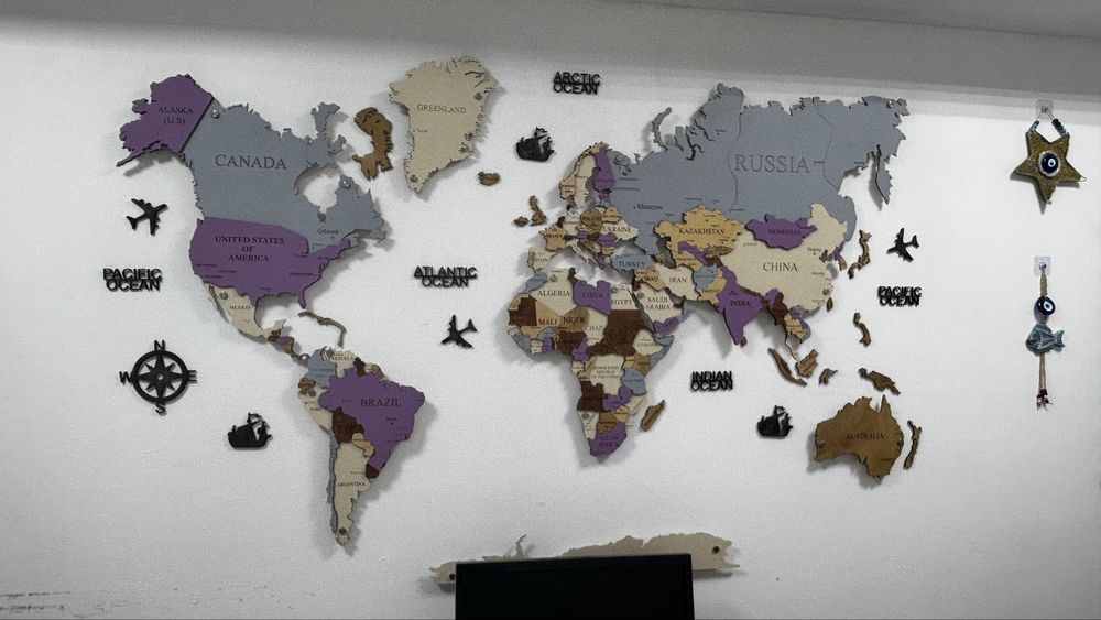 Стильная деревянная 3D карта мира на стену идеальный декор для офис