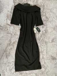 Рокля Adrianna Papell Black V Neck Midi Dress Size  UK 6