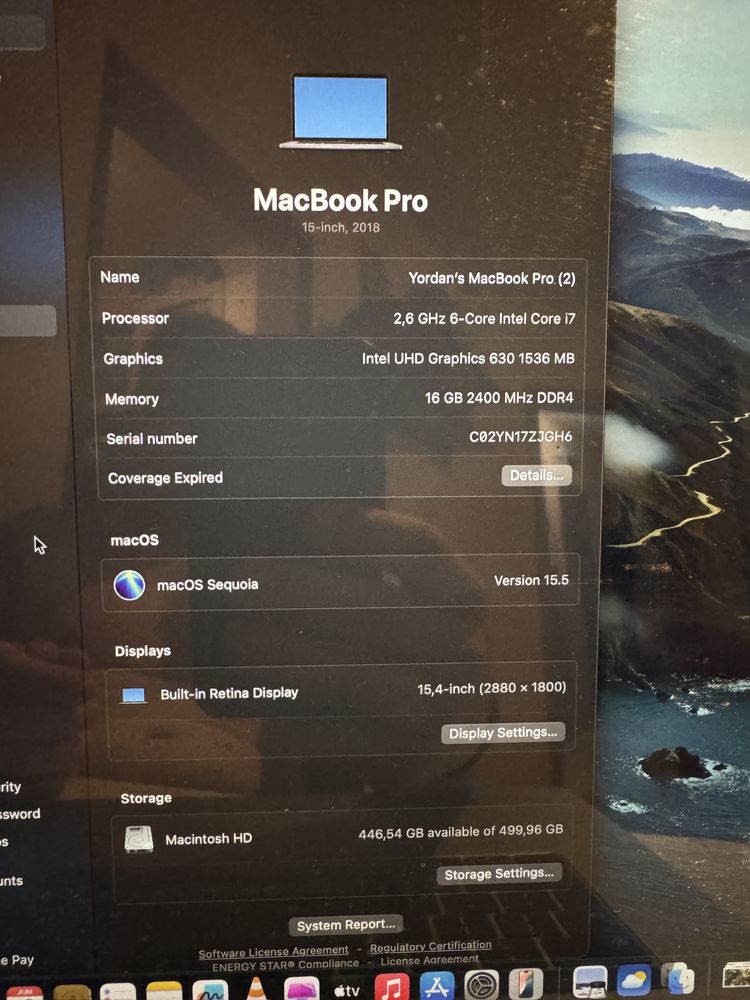 Macbook Pro 15 inc 2018 16 ram 512 ssd - Бартер
