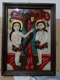 Adam și Eva icoană pe sticlă