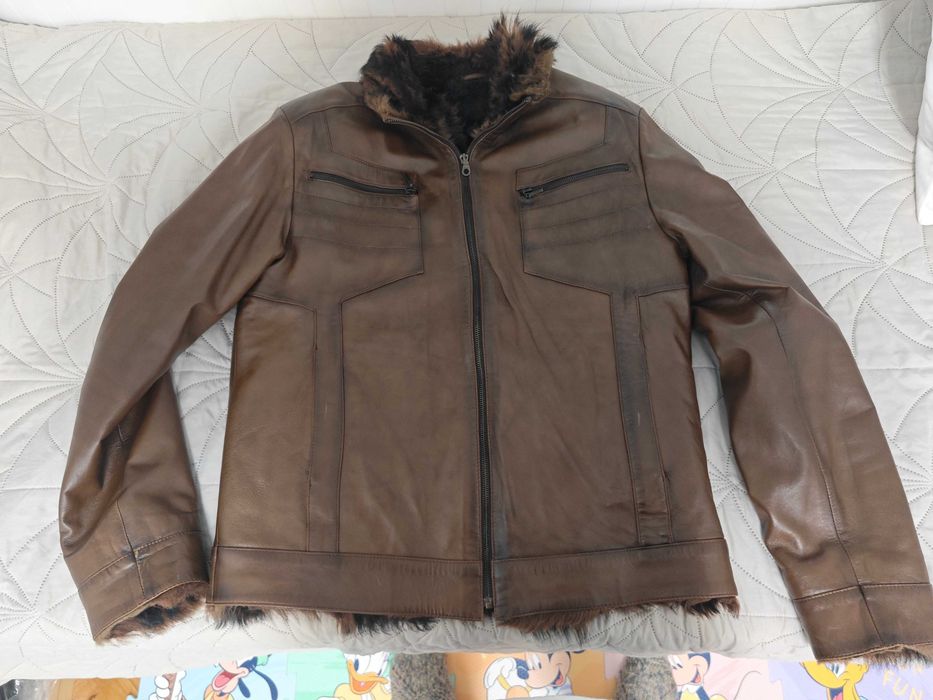 Кожено яке от естествена агнешка кожа, с естествен косъм