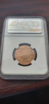 Moneda 5 bani 1867 MS65RD Heaton gradata NGC Romania