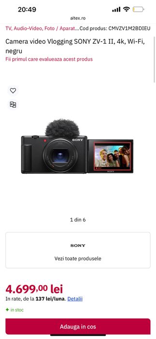 Sony ZV-1 Mark II – Aparat foto pentru vlogging + Card 256GB CADOU!