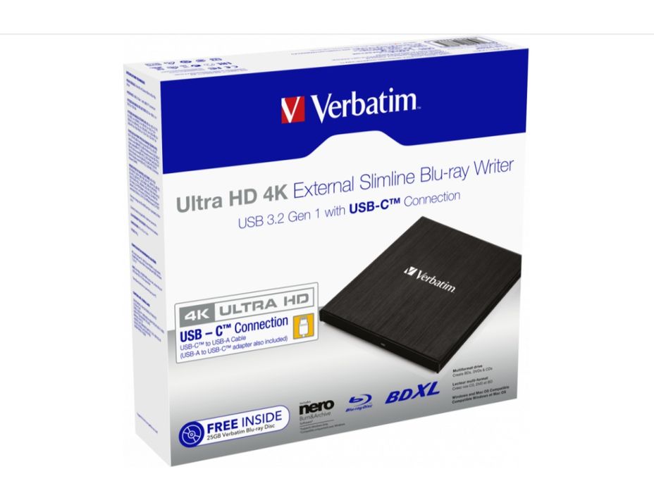 Verbatim Ultra HD 4K External Slimline Blu-ray Writer 43888