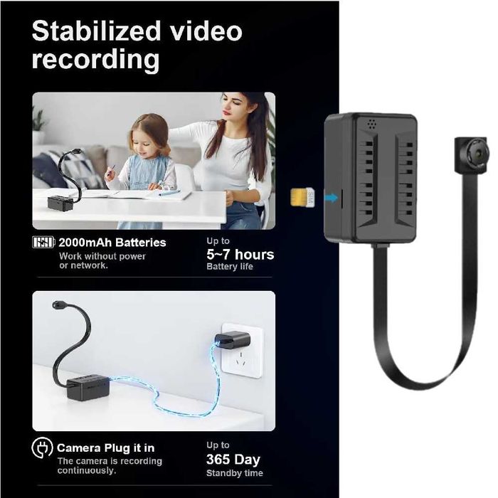 Mini Camera de Supraveghere 4G, X7B, Full HD,Unghi larg 120°, SIM Slot