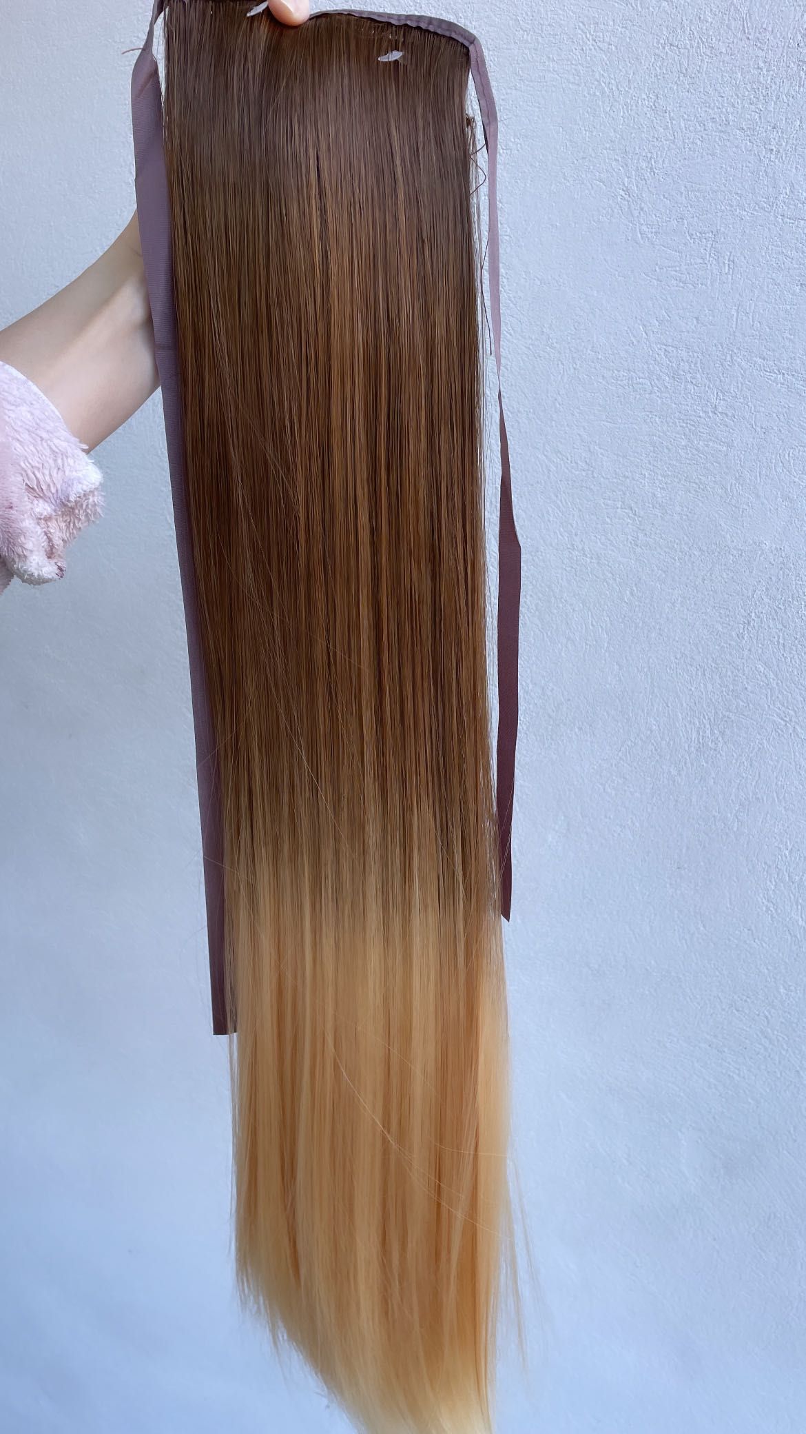 Coadă de păr/ extensie/ extensii ombre saten arămiu cu blond