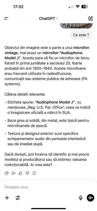 Microfon vintage Audiophone model J 1924