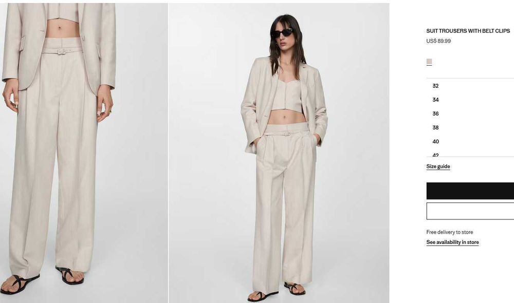 Mango - Pantaloni din amestec de in cu pense