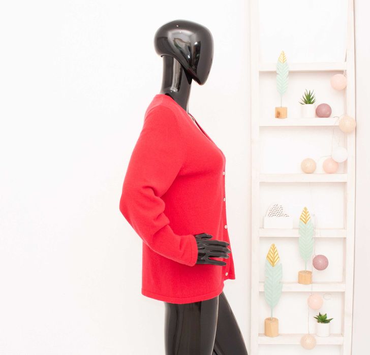 Lands' End кашмирена дамска жилетка червена малина М