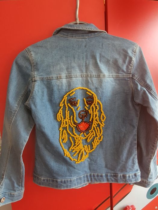 Geaca denim pentru fete personalizata cu margele