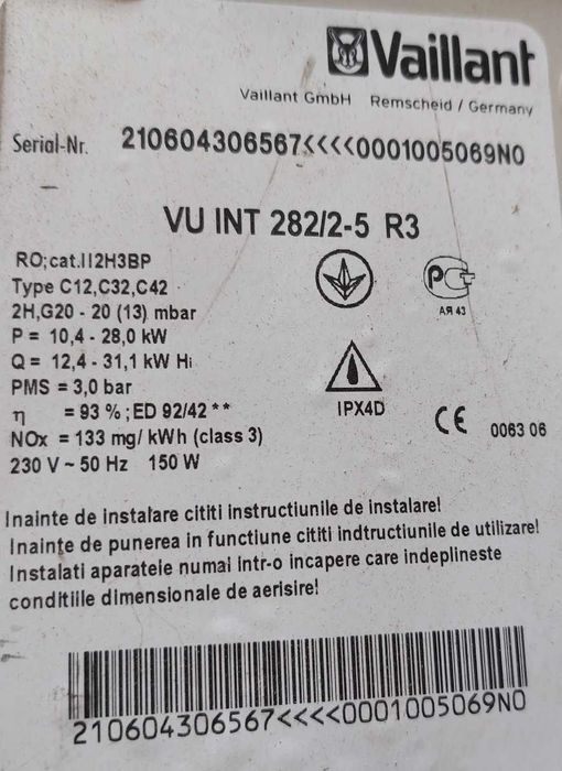 Piese de schimb  centrala Vaillant VU INT 282/2-5 R3 cu boiler extern