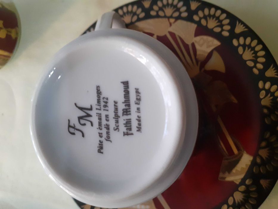 Serviciu cafea - 5 cești + 5 farf. porțelan, glazură Lemoges, 110 ml.