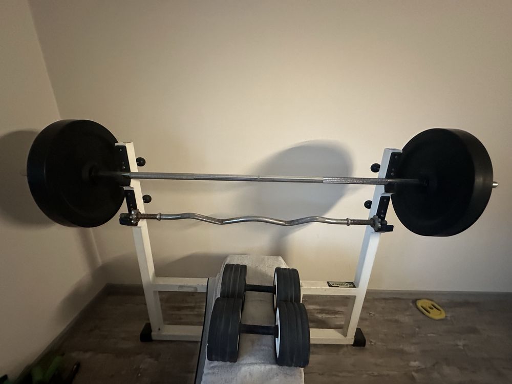 ,discuri profesioniste(2x20 kg;2x15kg;2x10kg),bară clasica,bara biceps