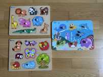 Lot 3 puzzle din lemn cu butoni, Andreu Toys