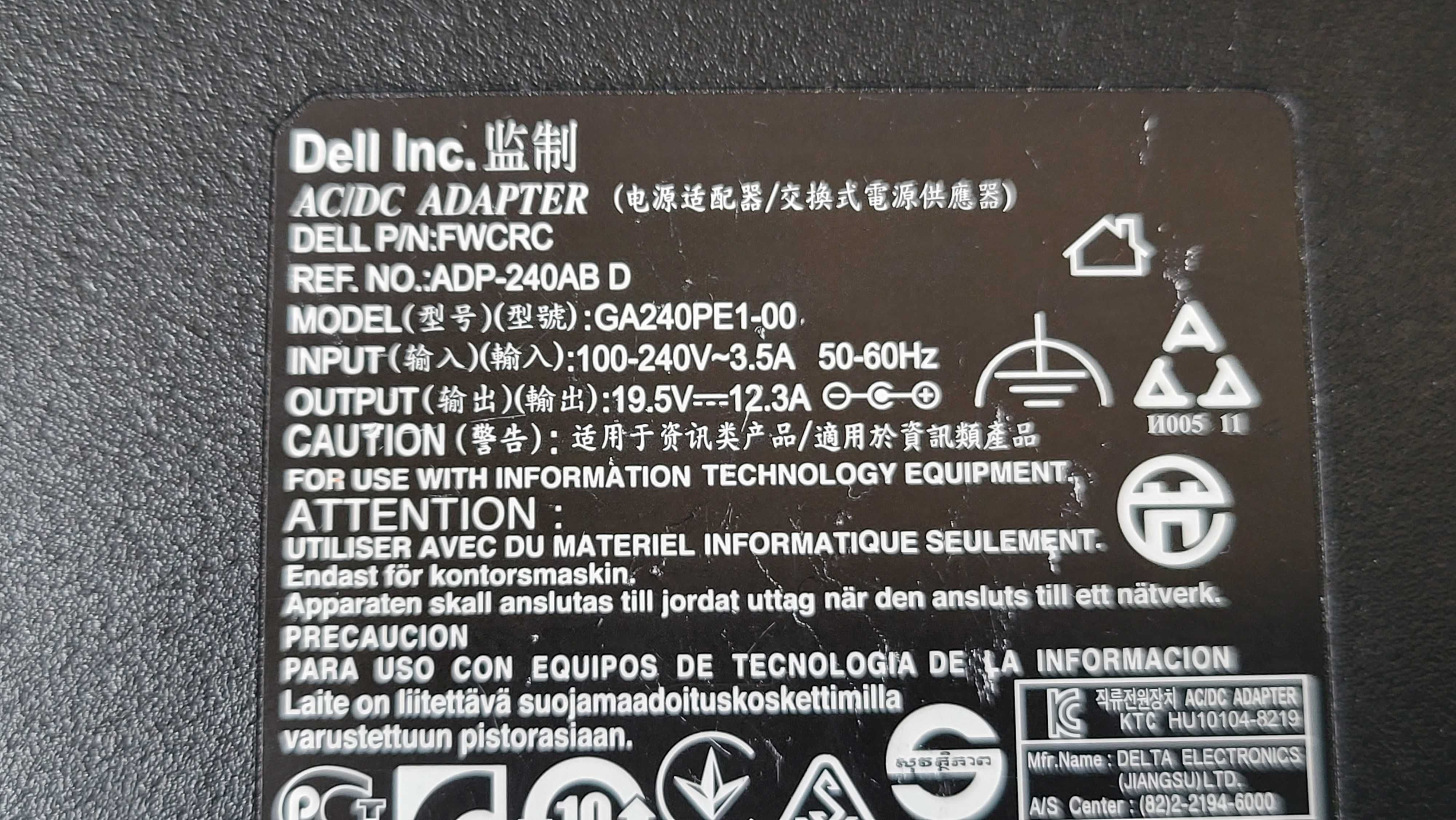 DELL 240W Incarcator AC Adaptor 19.5V-12.3A fuctional cu pin central