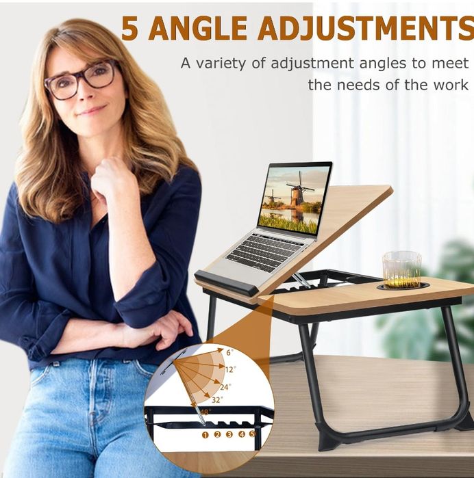 Сгъваема маса за лаптоп, регулируема с 5 ъгъла
