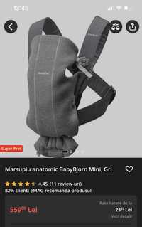 Marsupiu anatomic BabyBjorn Mini, Gri, stare impecabila