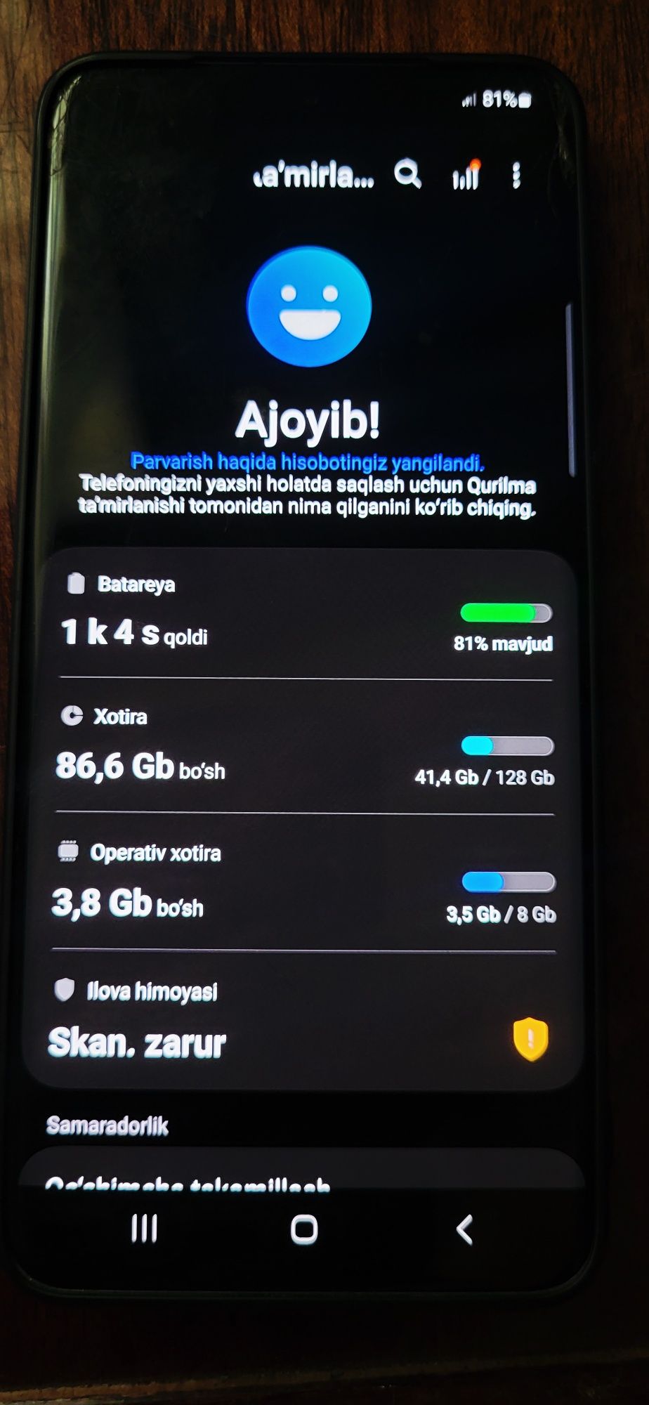 Samsung s20+ holati yaxshi