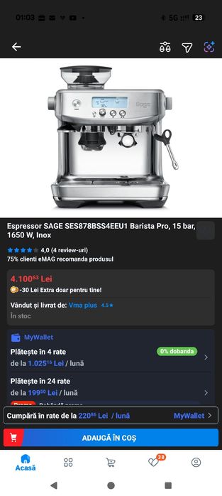 Espressor profesional Sage Barista PRO 15 bari 1650 W + accesorii