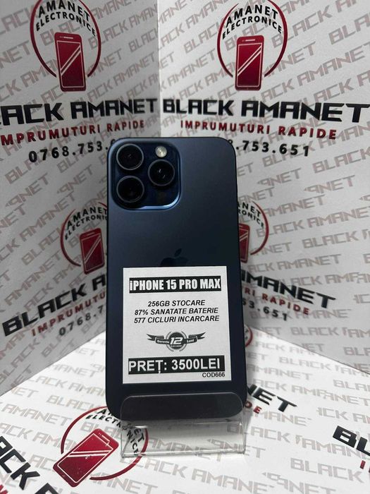 BLACK AMANET P1 • iPhone 15 PRO MAX 256gb 87% sanatate baterie