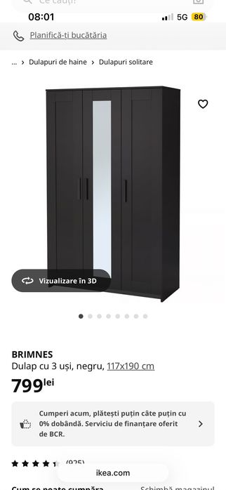 Dulap Ikea negru cu oglinda