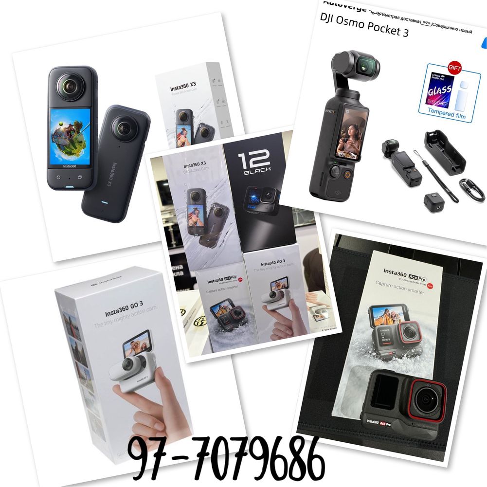 Insta 360 X3.Insta 360 X4.Dji osmi pocket 3 combo.Hero go pro