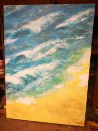 Море,Вълни плаж,Масло бои на платно подписана картина от германия