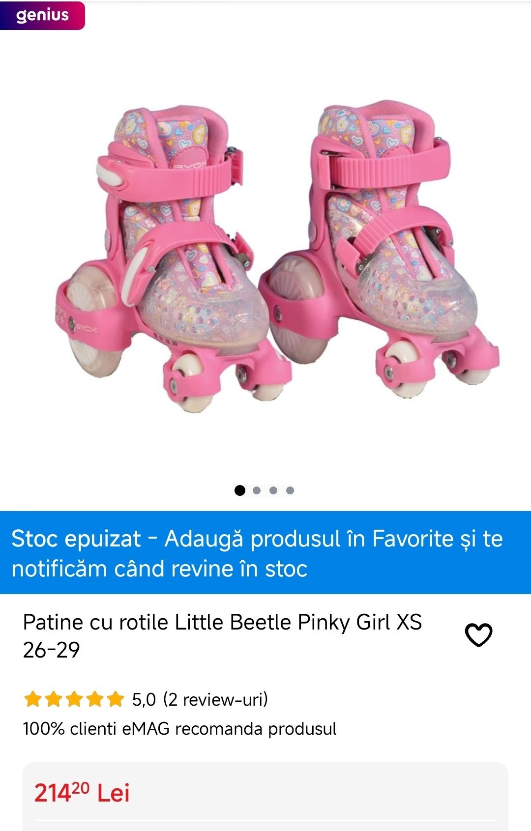 Role, Patine cu rotile, Little Beetle Pinky Girl XS 26-29