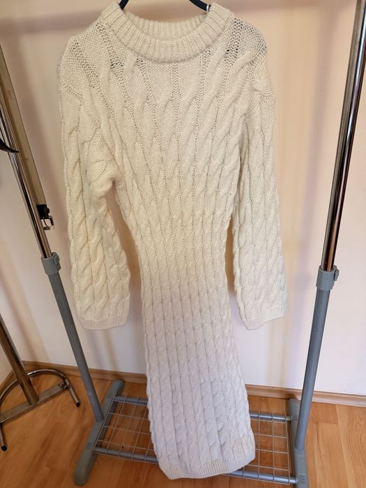 Бяла плетена дълга рокля HM