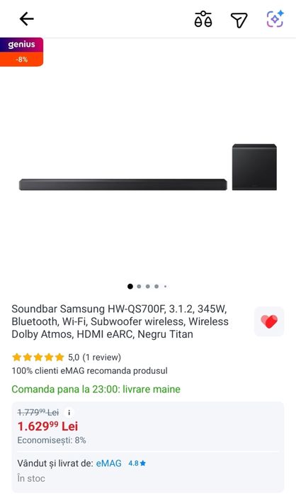 MDM vinde: Soundbar Samsung HW-QS700F.