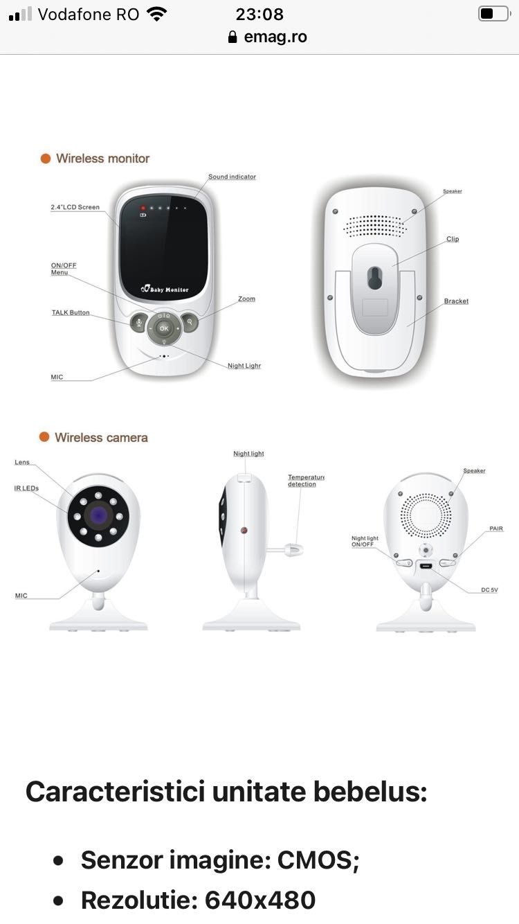 Baby Monitor Wireless + cadou, 2.4 Inch LCD, audio-video,NIGHT VISION