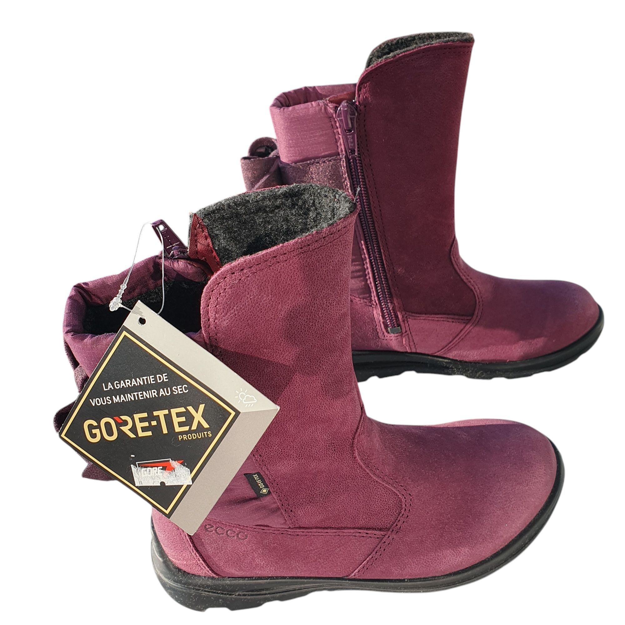 Cizme noi Ecco 30, din piele, impermeabile, Gore-Tex, roz 20 cm inter.