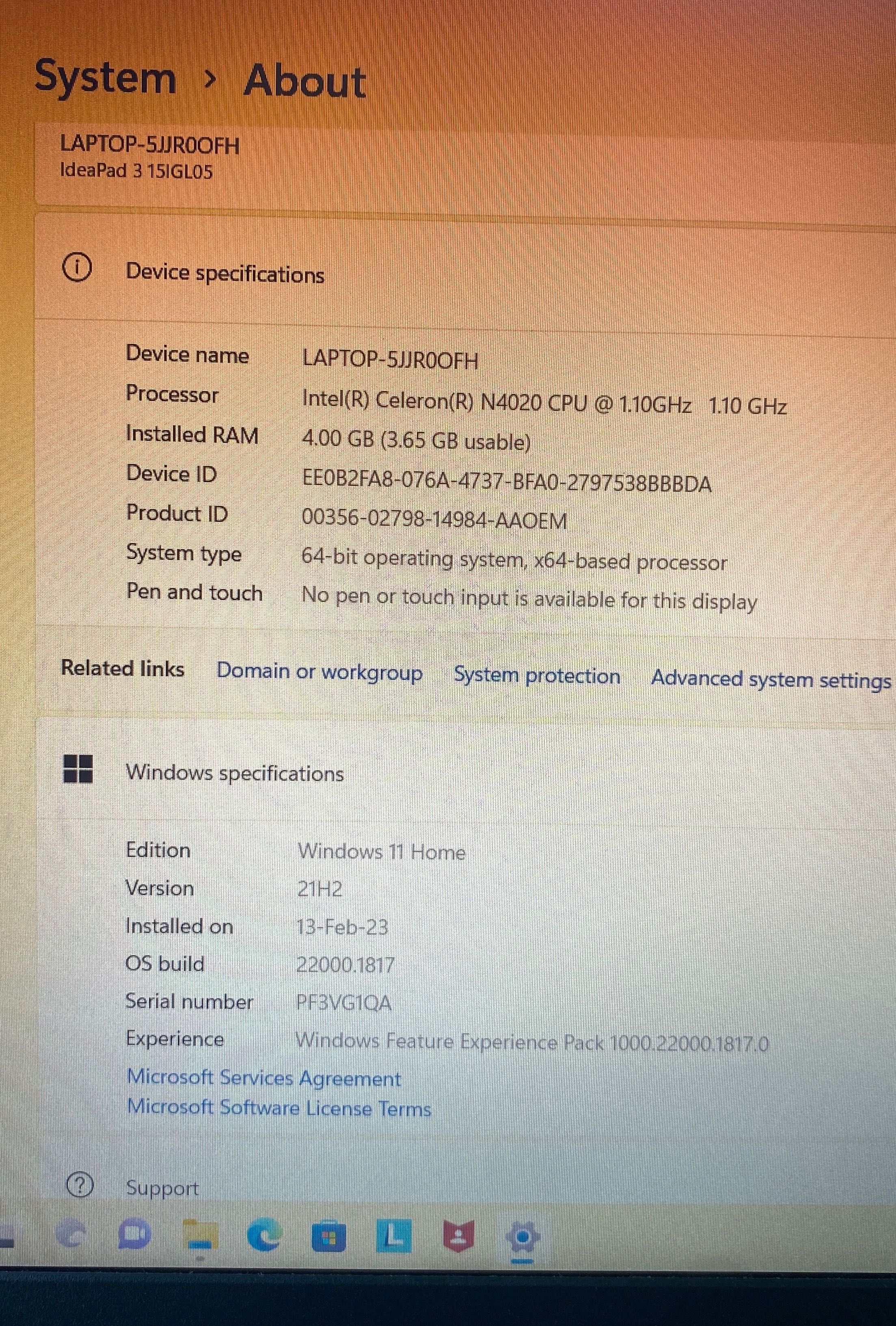 Laptop Lenovo IdeaPad 3 15IGL05