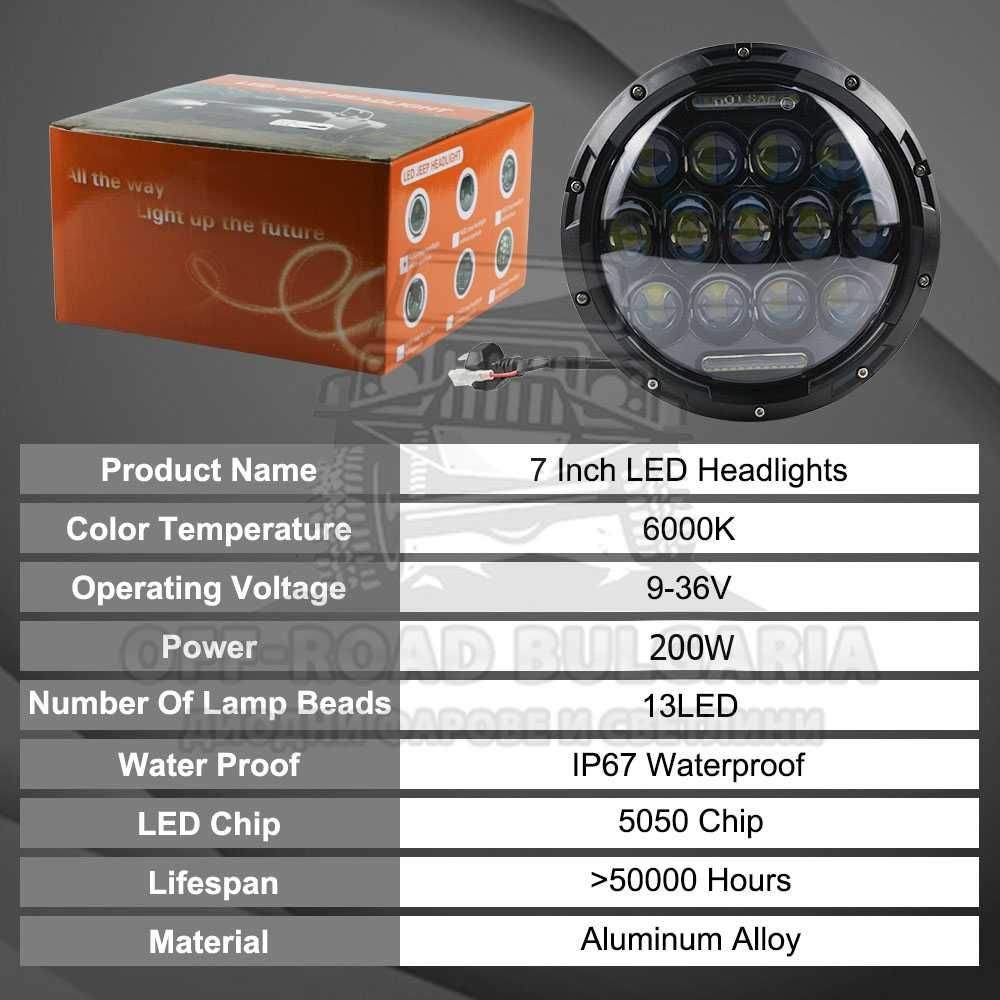 LED Фарове 7 инч 200W Фарове за Lada Niva Jeep Wrangler Cherokee KJ